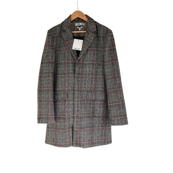 Other - BNWT ARAY Mens Womens Unisex Plaid/Black & White Check Tweed Overcoat UK LARGE